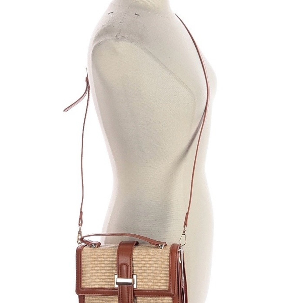 NWT PU Leather and Straw Crossbody with Top Handle - Picture 3 of 5